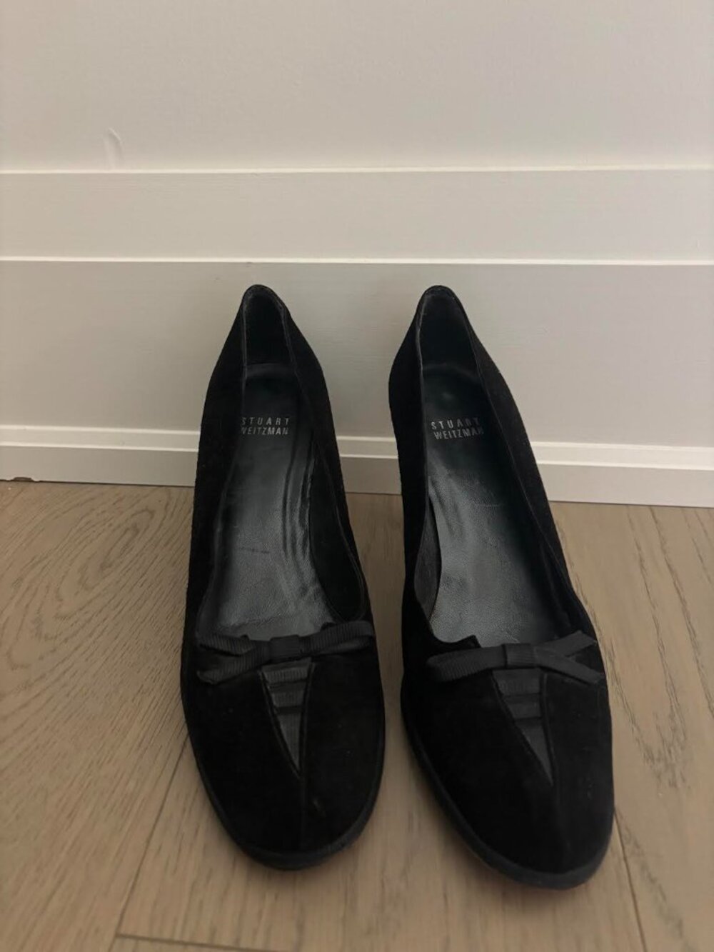 Stuart Weitzman Vintage Black Suede Bow-Accent Pumps